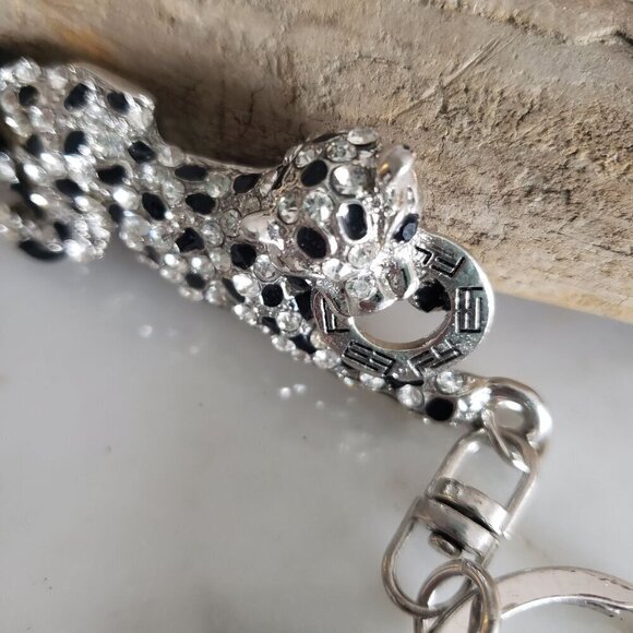 Vintage EFFY Rhinestone & Enamel Panther Silver Tone Key Chain/Purse Clip - Picture 4 of 8